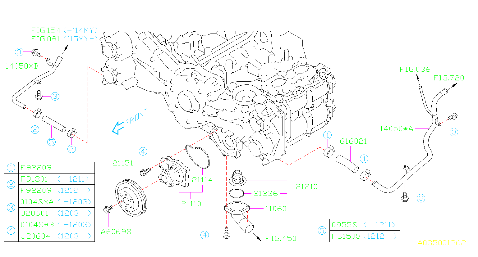 14050AB000 - Subaru Pipe Complete Water. PUMP, Cooling, Coolant